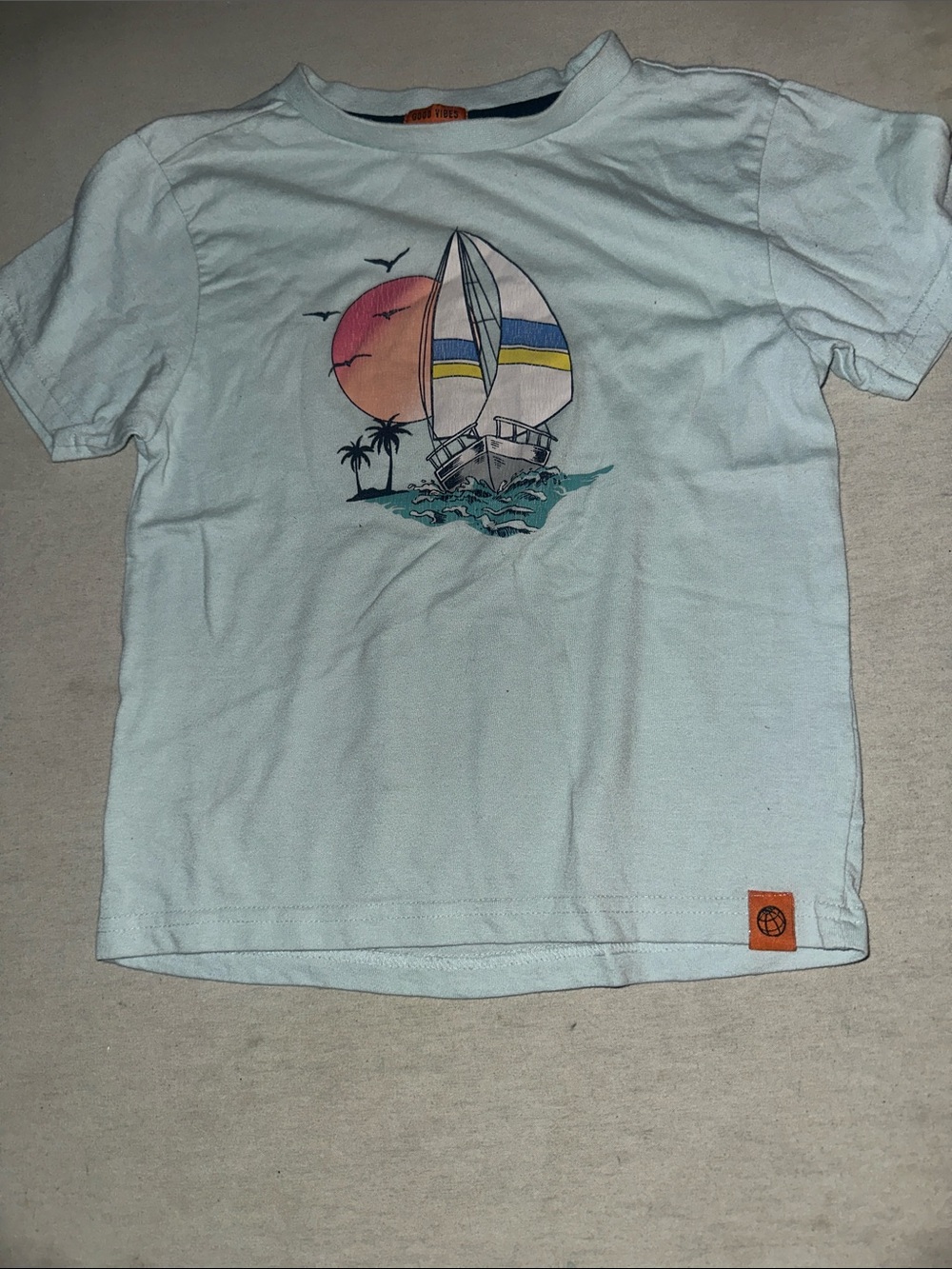 Kids Size 6 Light Blue Sailboat Graphic Tee